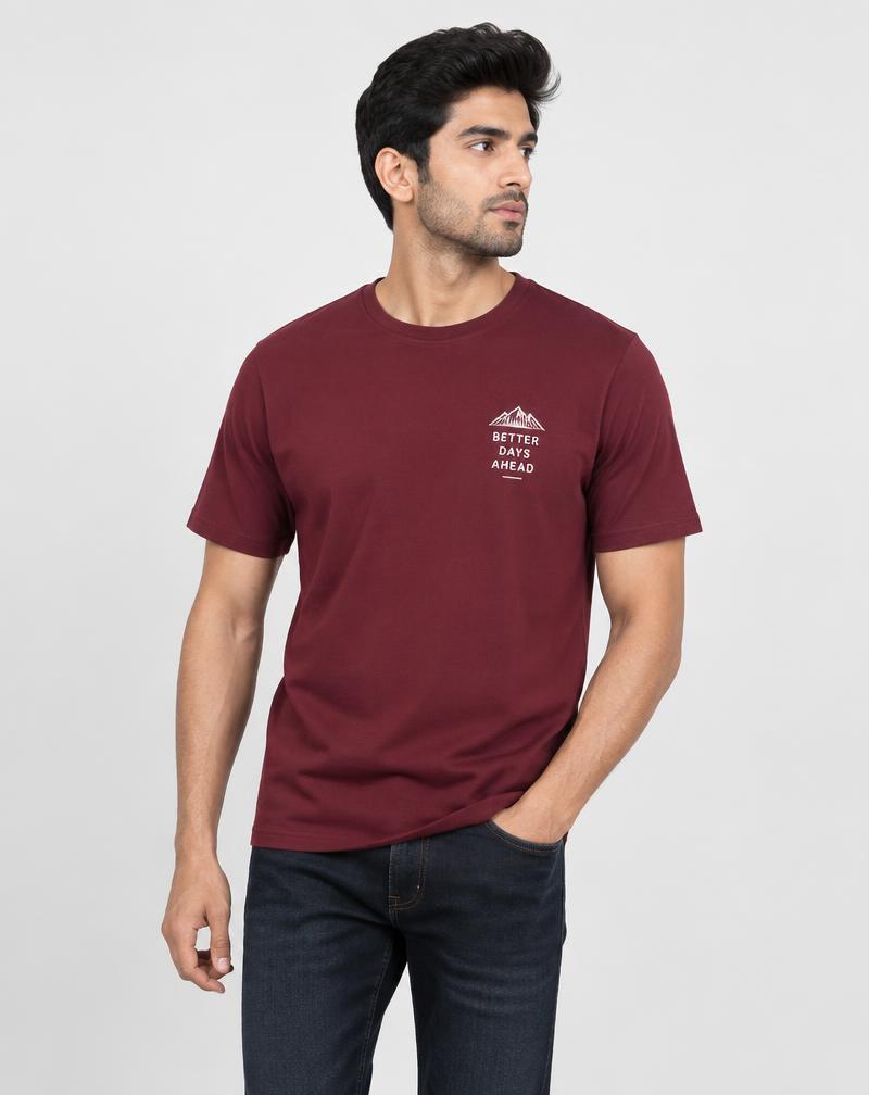 Men's Maroon Printed T-Shirt