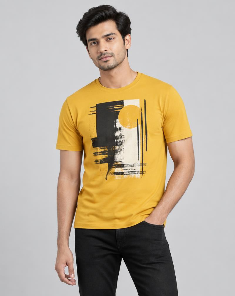 Men's Mustard Graphic Printed T-Shirt