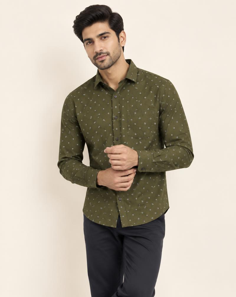 Men's Olive Green Printed Shirt