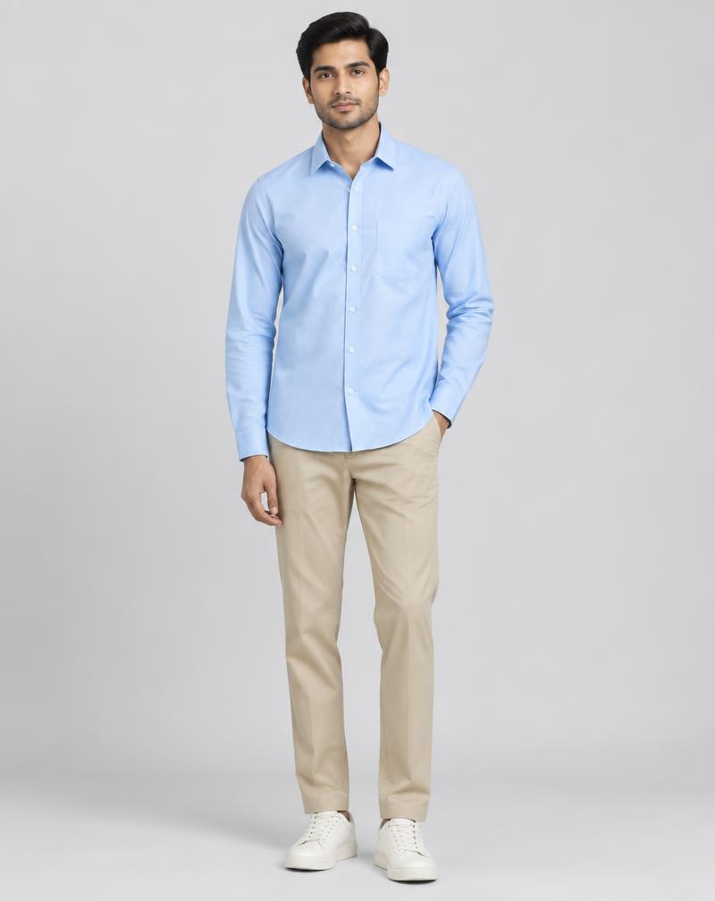 Men's Sky Blue Casual Cotton Shirt