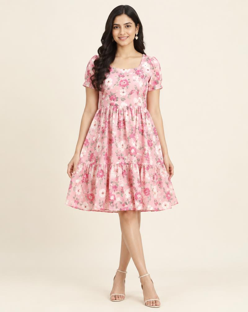 Women's Pink Floral Printed Dress